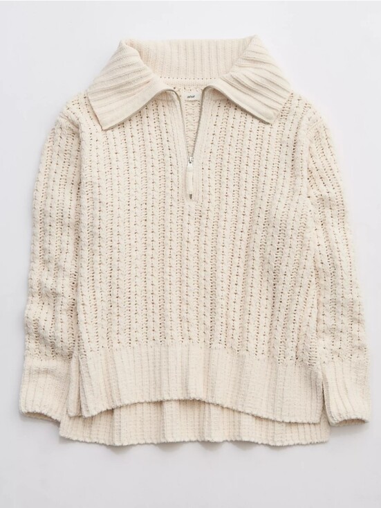 aerie Sweaters - Aerie Cable Car Quarter Zip Sweater